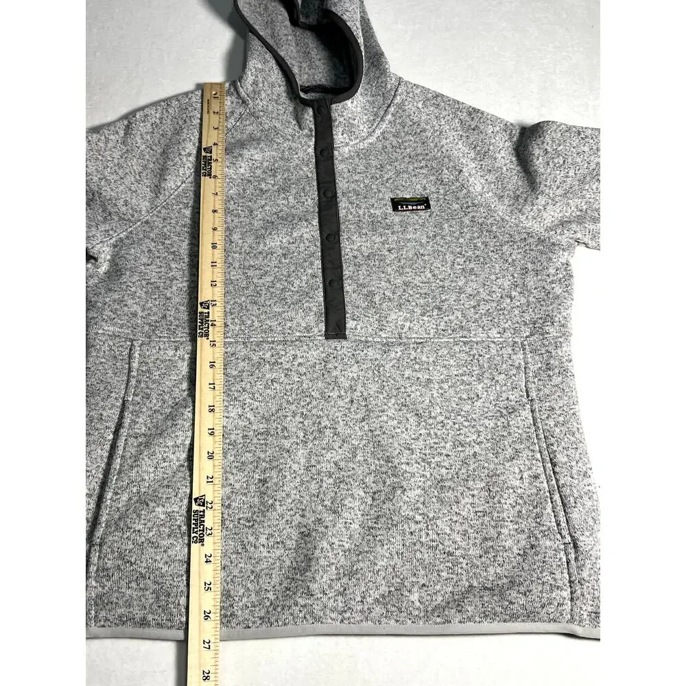 LL Bean Womens Sweater Fleece Pullover Hooded Grey Size L - Picture 5 of 8